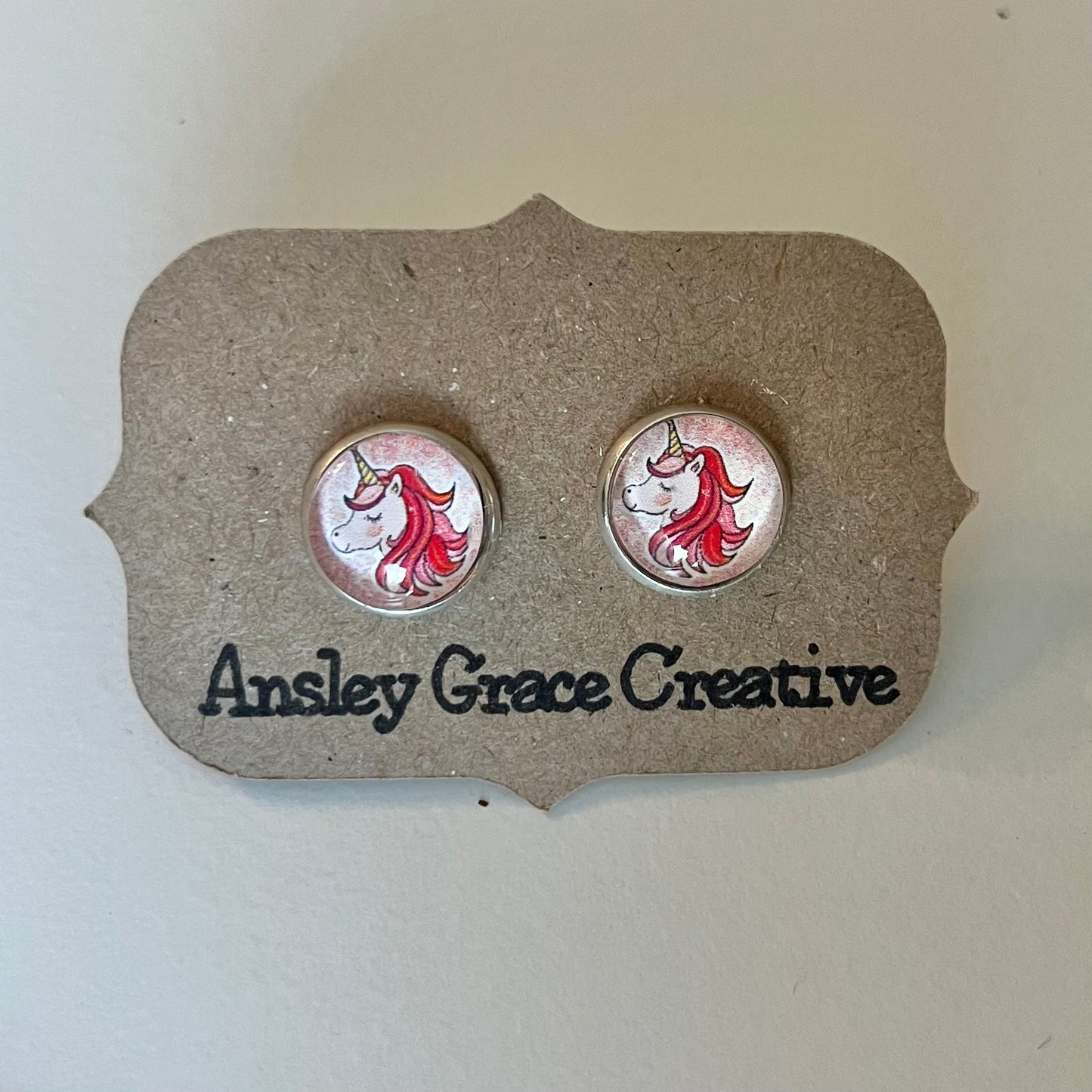 Pink Unicorn Glass Studs