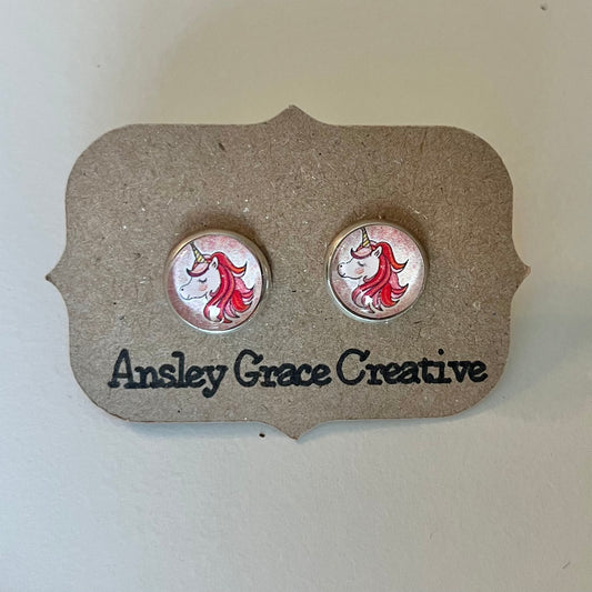 Pink Unicorn Glass Studs