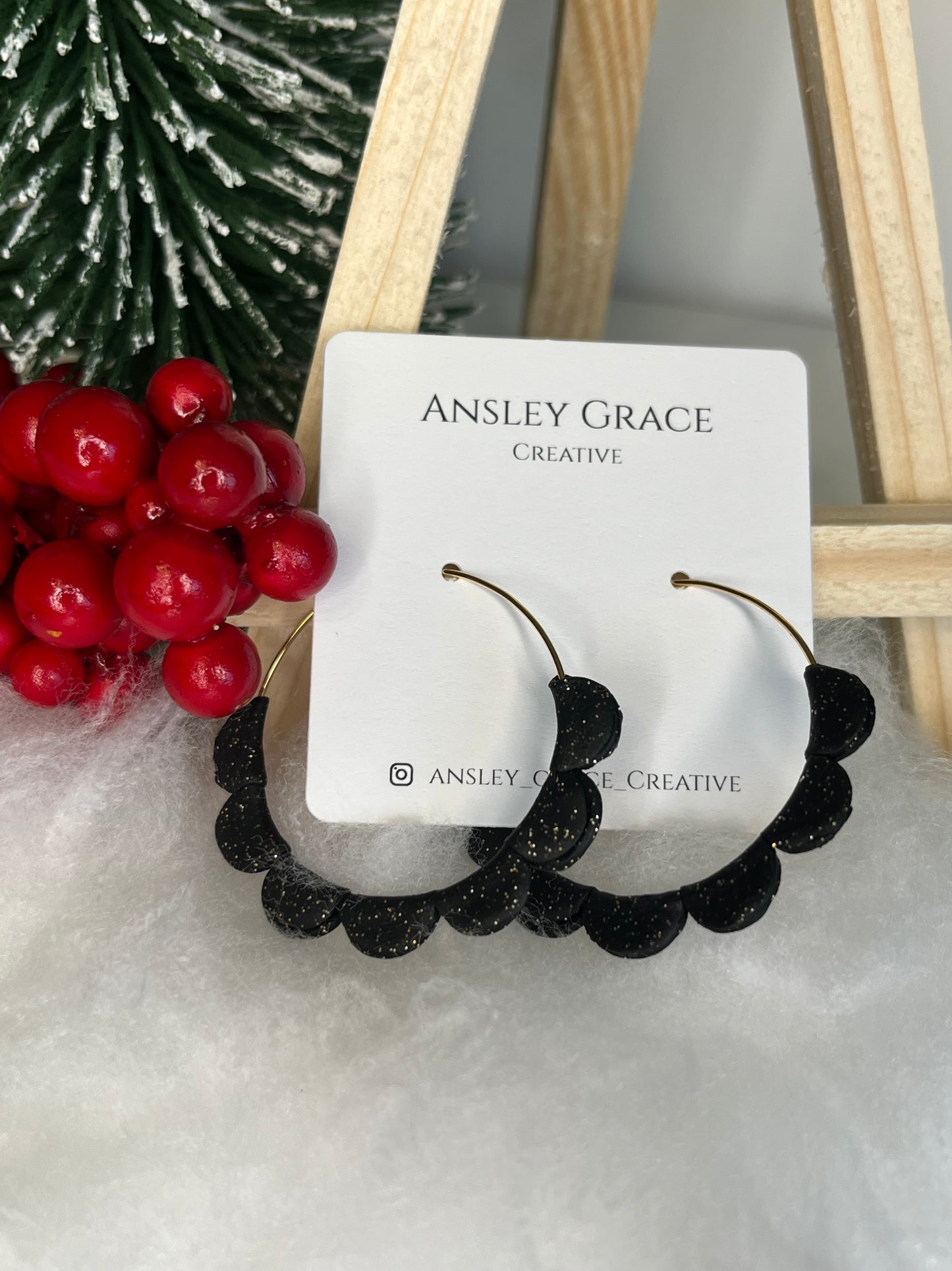 Black Scalloped Hoops