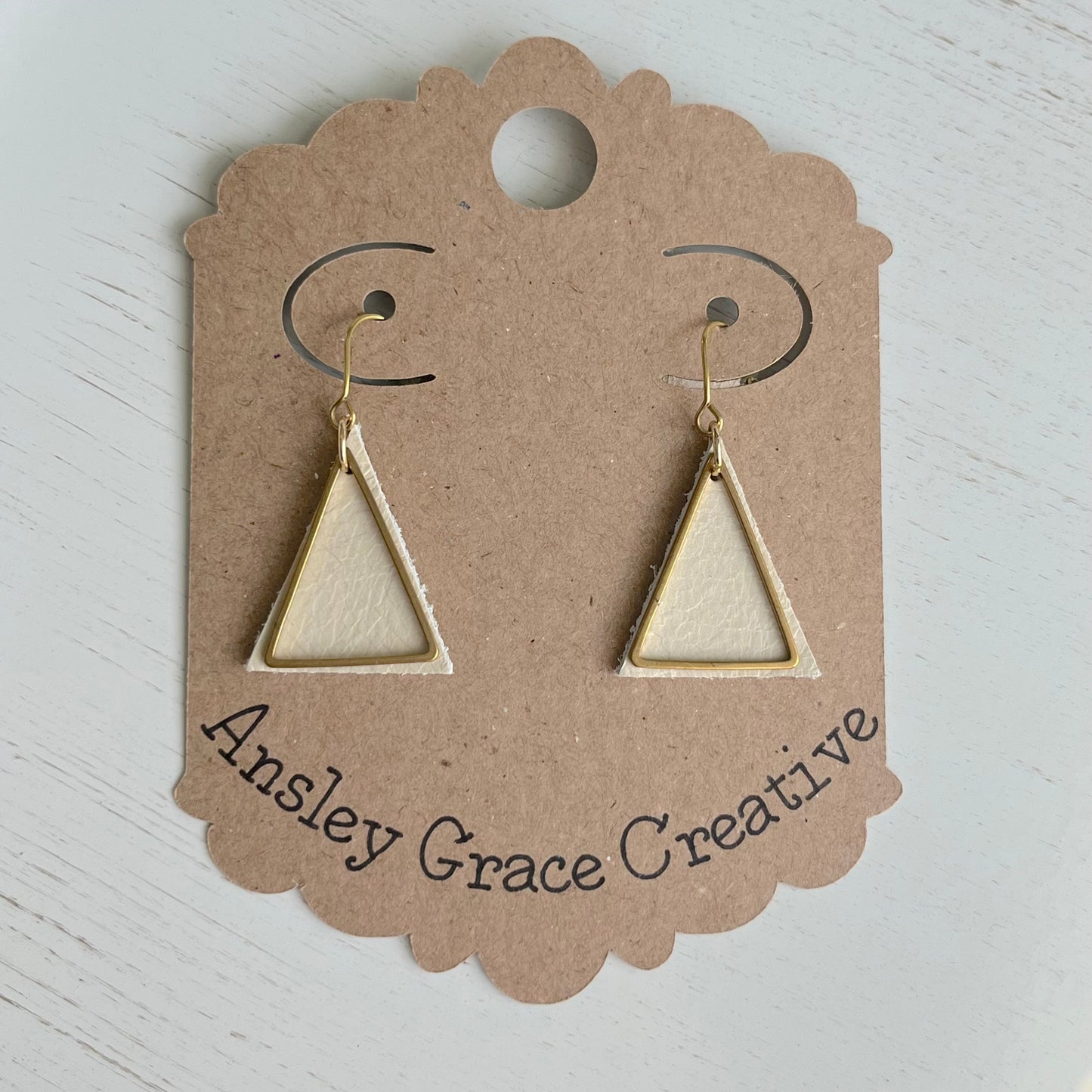 White Leather Triangle Earrings