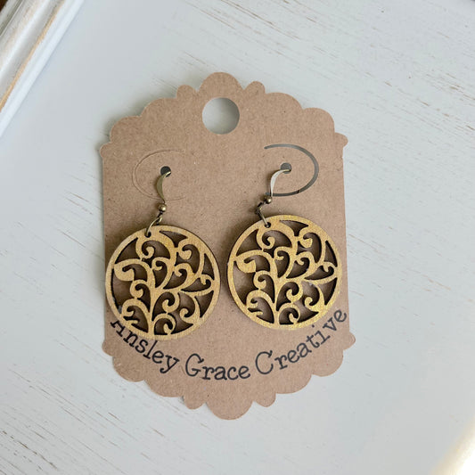 Gold Vine Wood Earrings