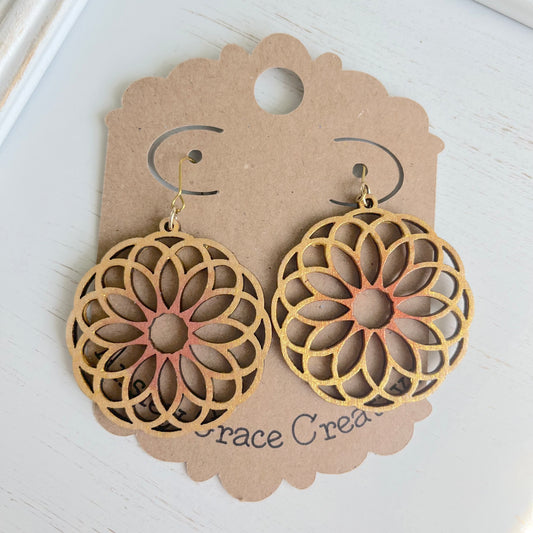 Pink and Gold  Wood Medallions Earrings