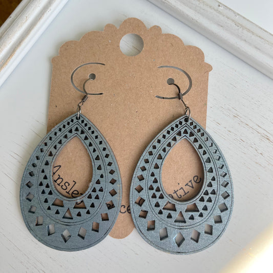 Silver Teardrop Wood Earring