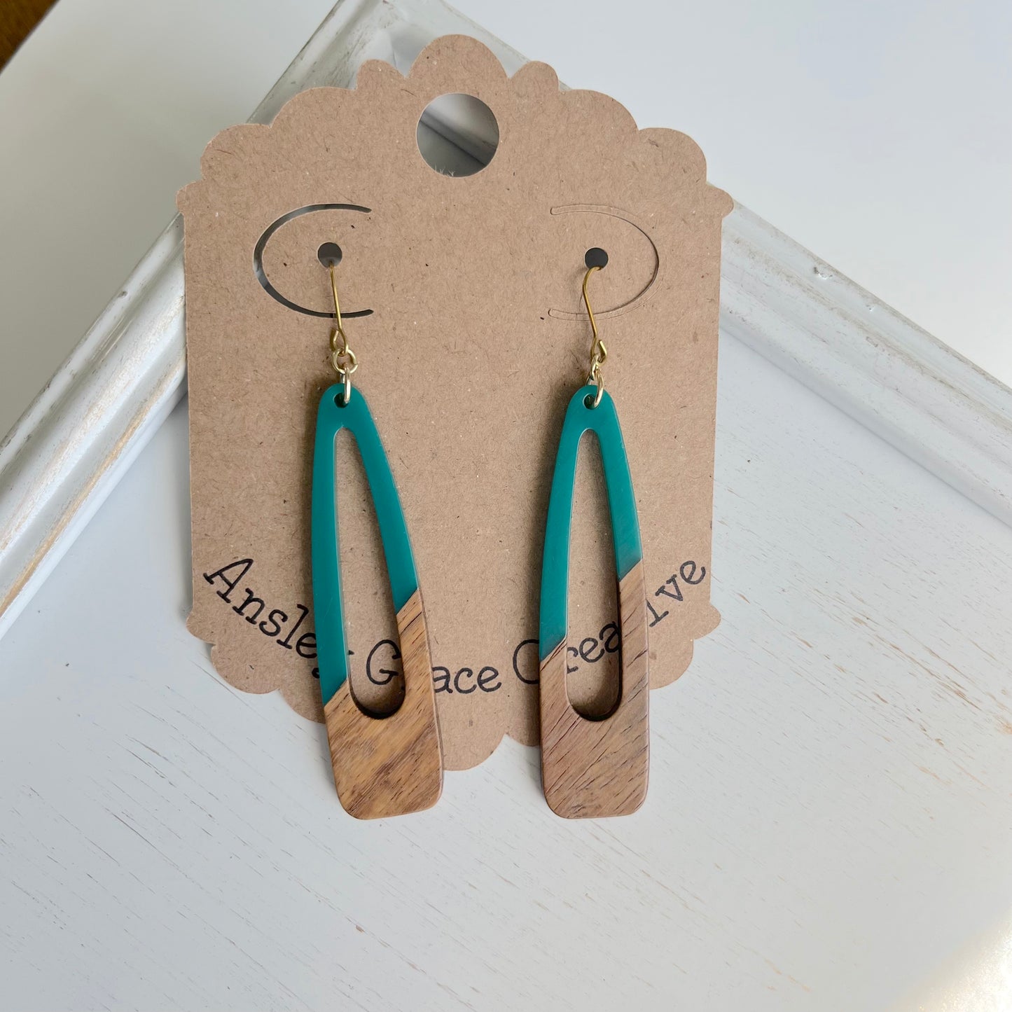 Green Resin and Faux Wood Dangle