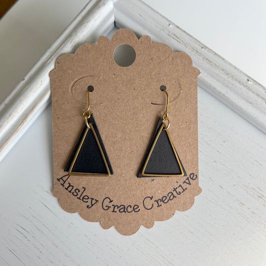 Black Leather Triangle Earrings