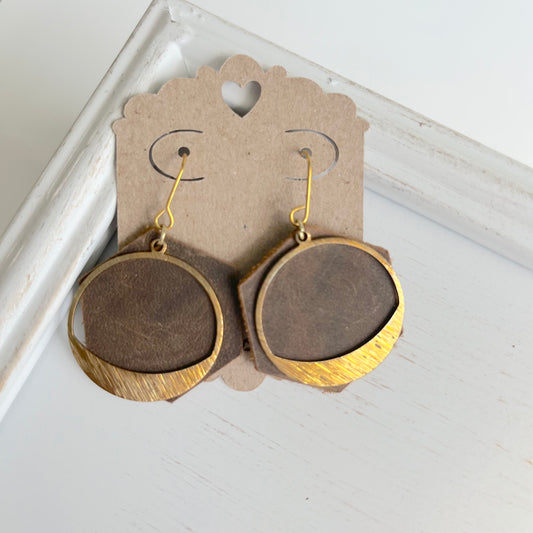 Leather Hexagon and Circle Earrings