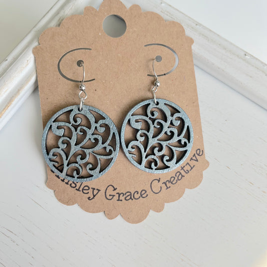 Silver Vine Wood Earrings