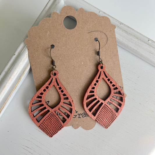 Copper Teardrop Wood Earrings