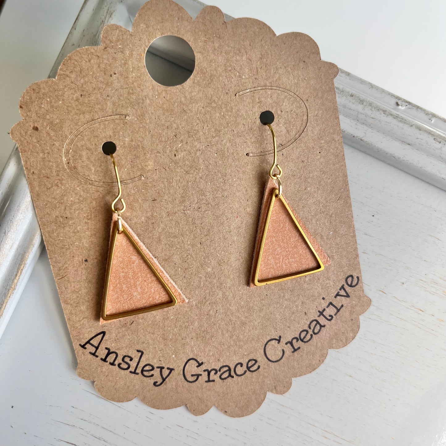 Pink Leather Triangle Earrings