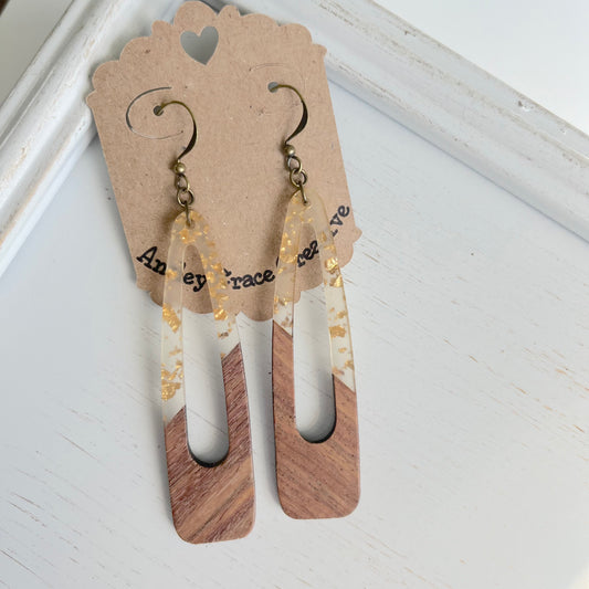 Gold Flake Resin Faux Wood Teardrop Earrings