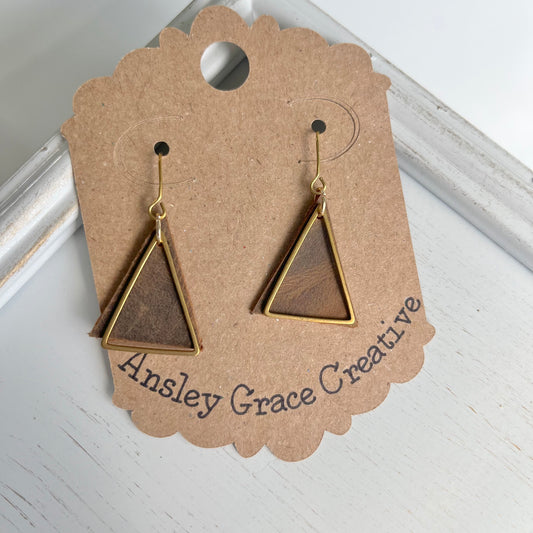 Brown Leather Triangle Earings