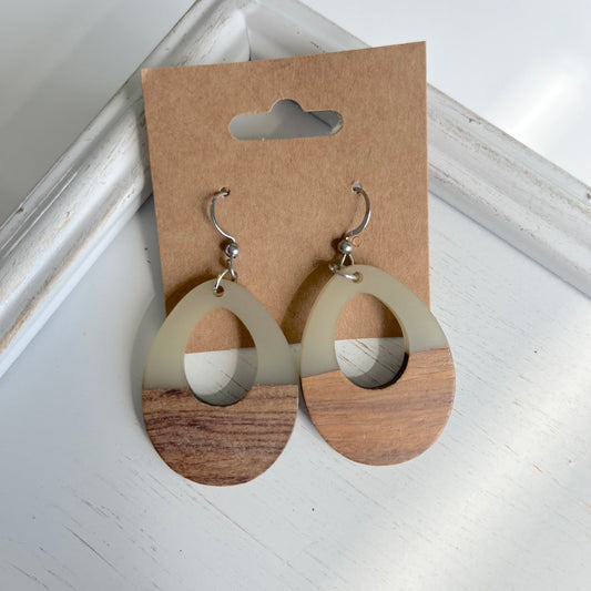 Olive Green Resin and Wood Earrings