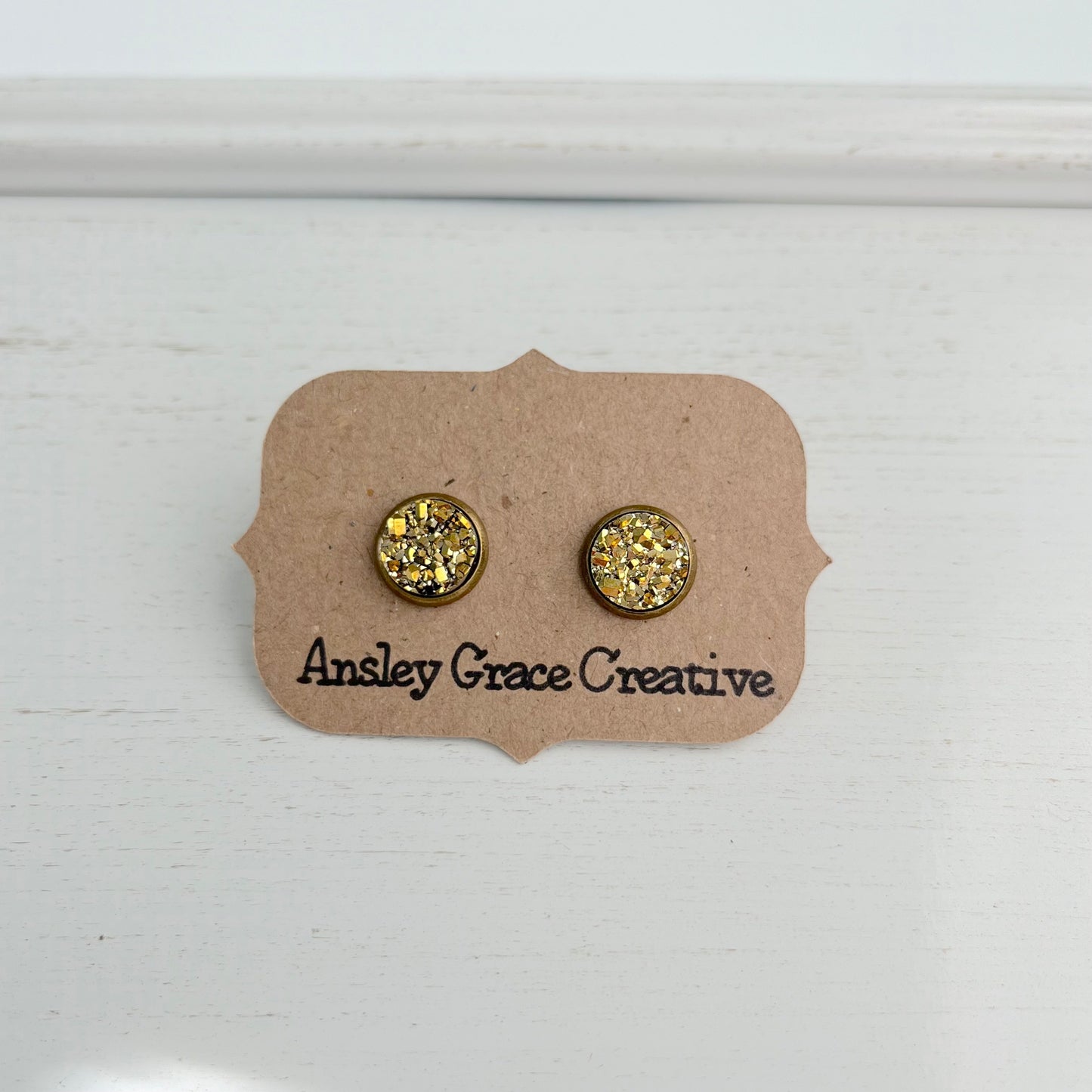 Gold Druzy Stud Earrings