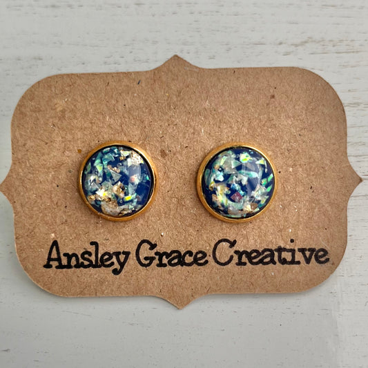 Blue Gold Flake Stone Stud