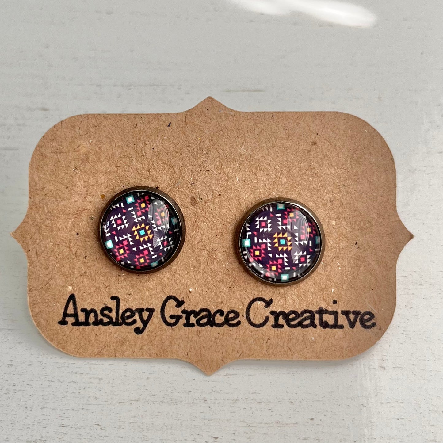 Aztec Pattern Glass Studs