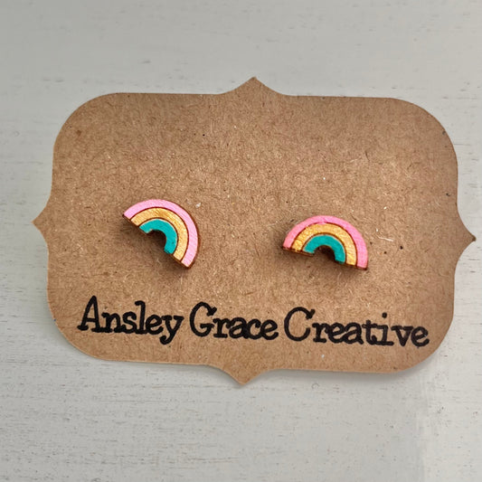 Pink Wood Rainbow Studs