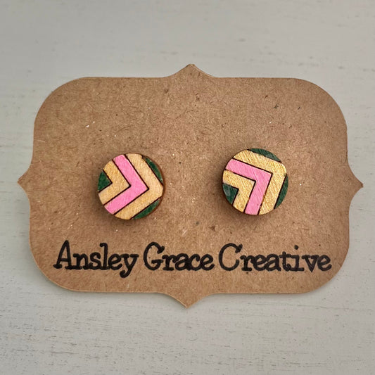 Green Chevron Wood Studs