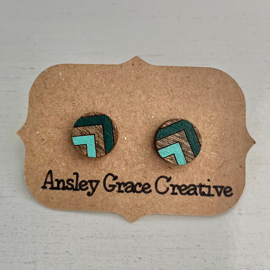 Teal and Green Chevron Wood Studs