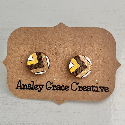 Gold Chevron Wood Studs