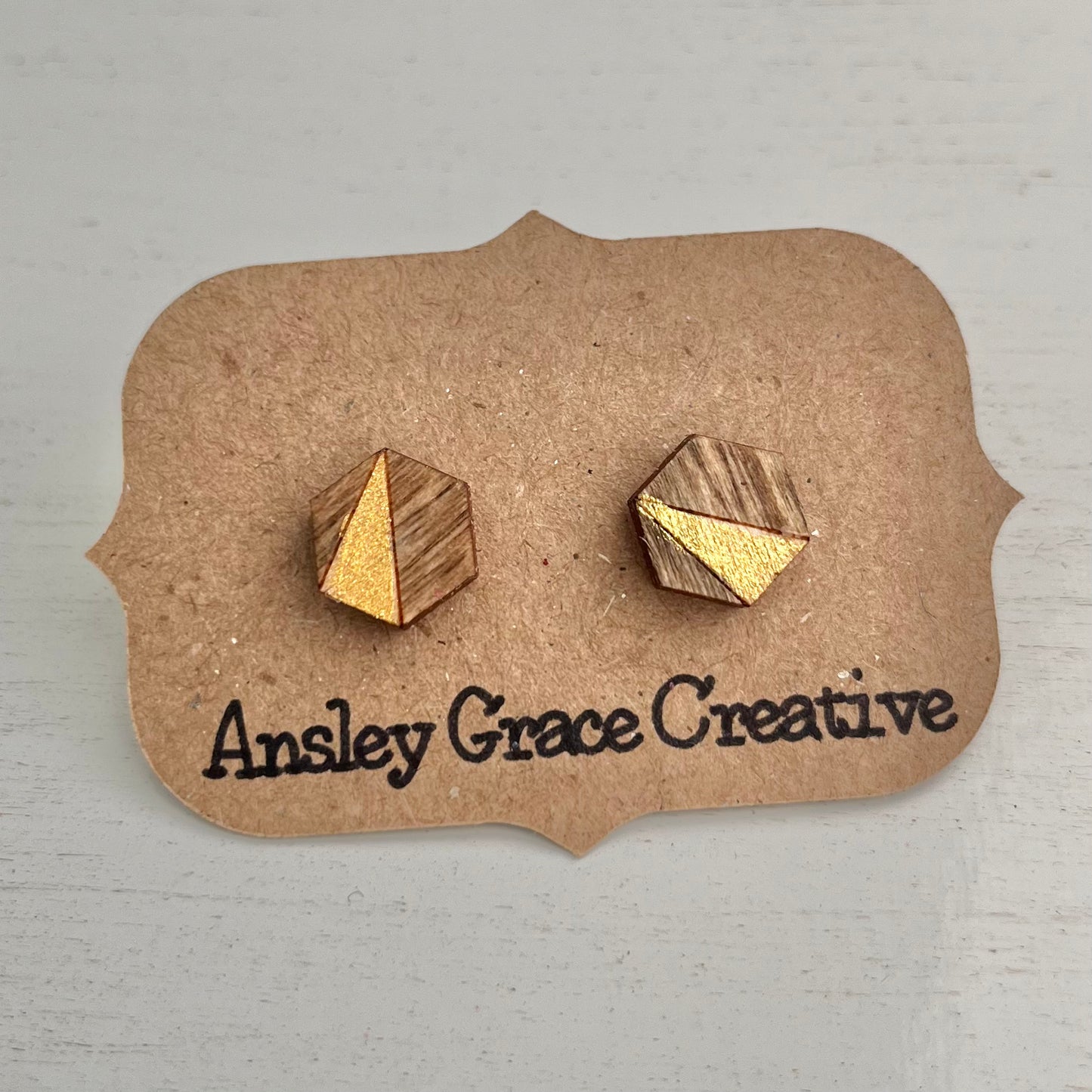 Gold Hexagon Wood Studs