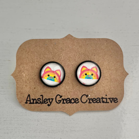 Rainbow Cat Glass Studs