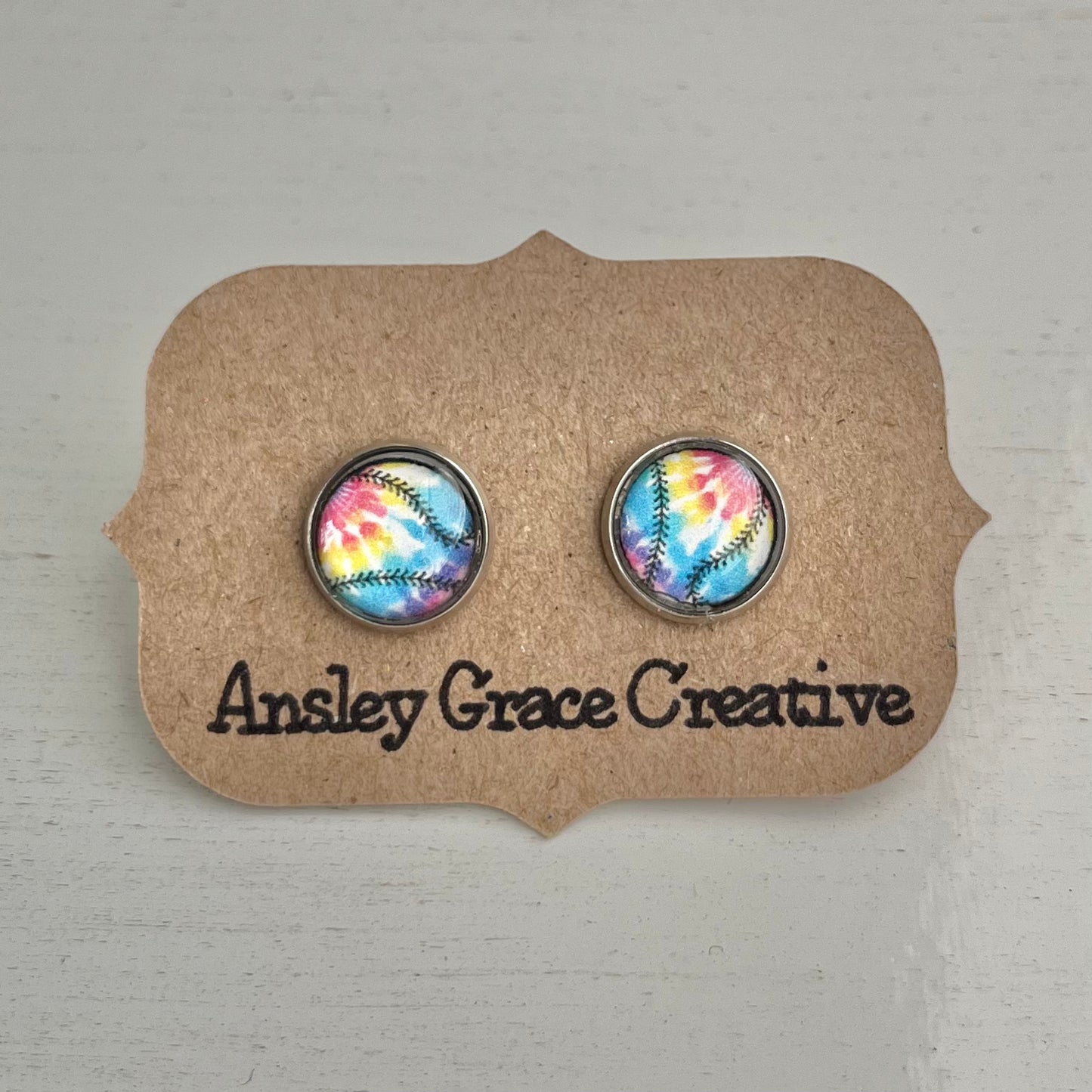 Tie Dye Baseball Glass Studs