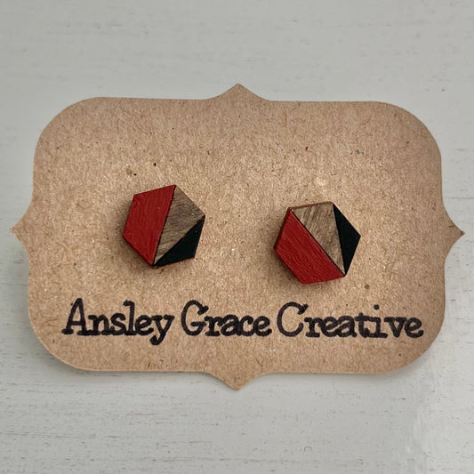 Red and Black Hexagon Wood Studs