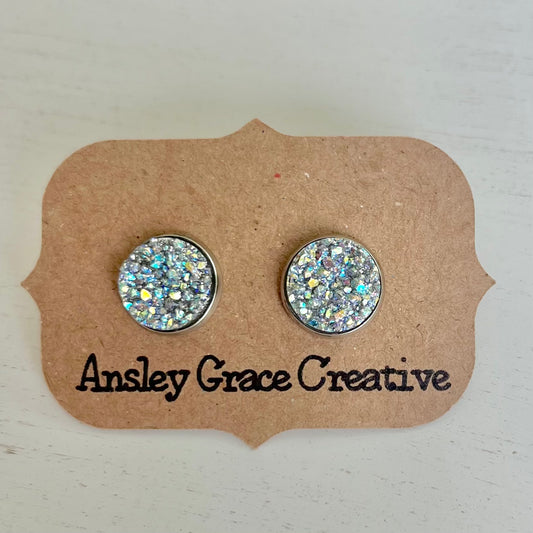 Natural Druzy Stud Earrings (9 Variations)