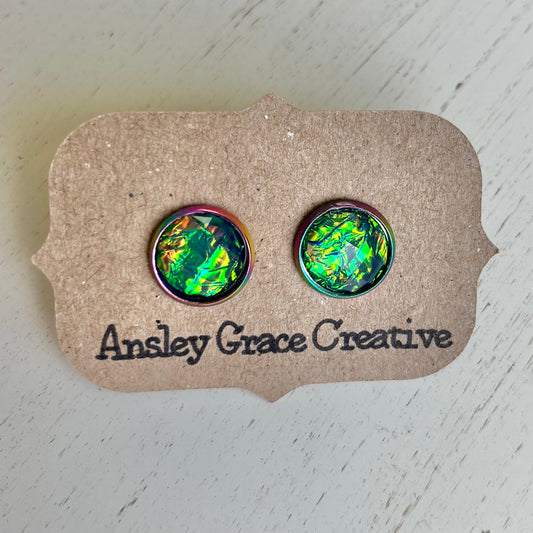 Blue Green Cut Stone/ Multicolor Studs