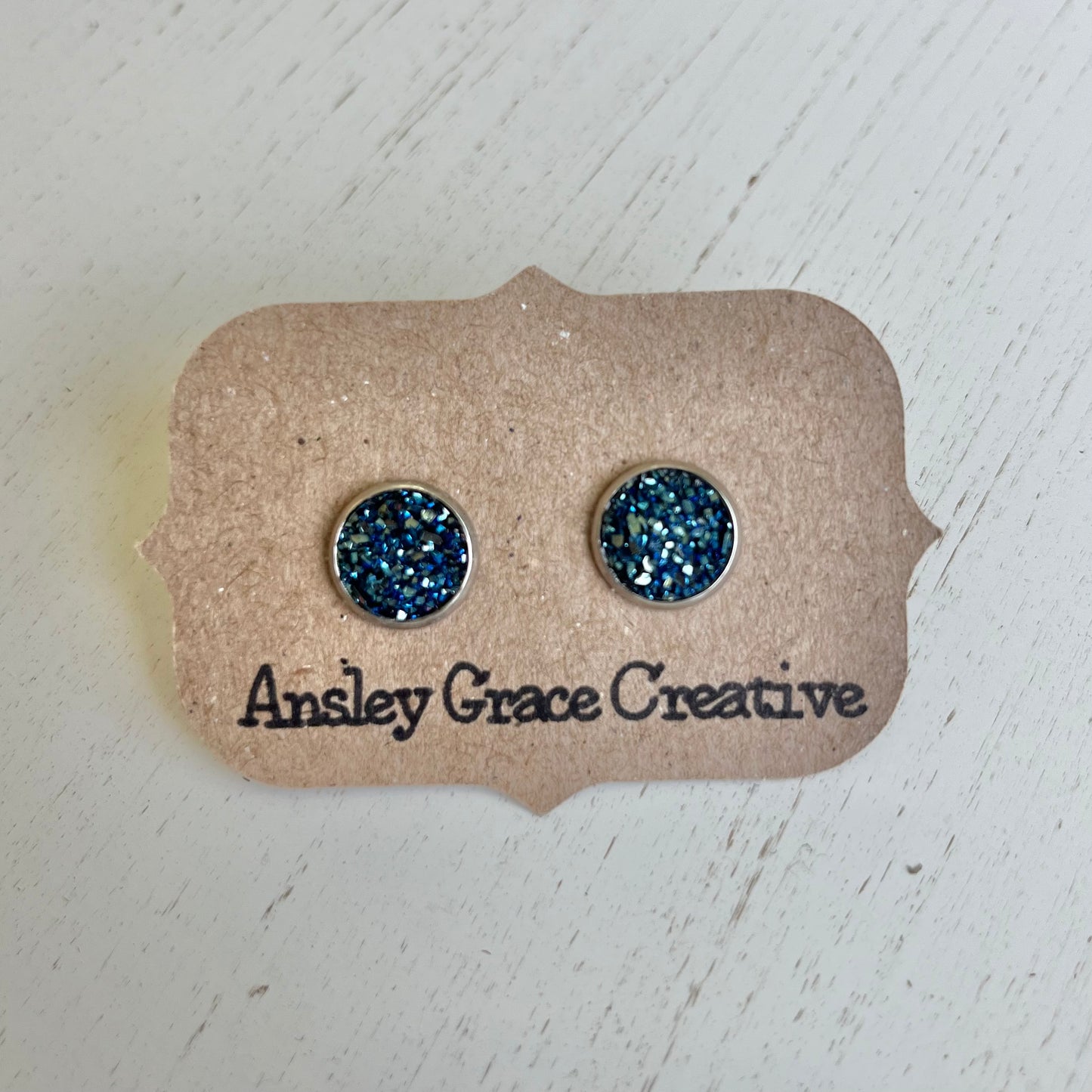 Small Blue/ Silver Druzy Studs