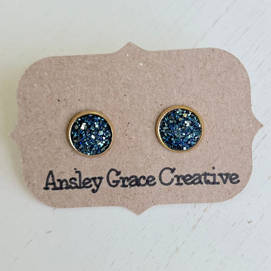 Small Blue/ Gold  Druzy Studs