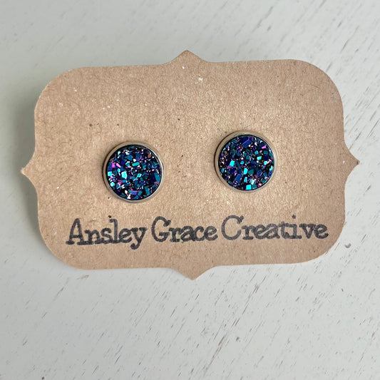 Small Natural Druzy Silver Studs