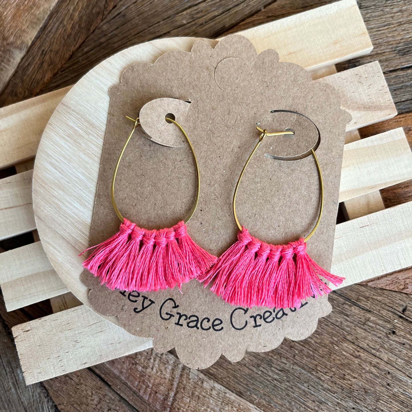 Pink Fringe Oval Earrings